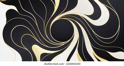 Patrón ondulado de oro. Lujoso adorno lineal dorado. Diseño premium para papel pintado, tejidos de seda y joyería. Ilustración vectorial.