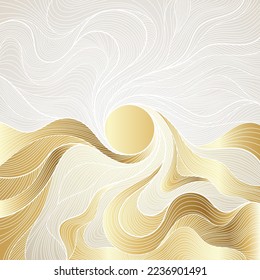 Gold wavy pattern. Luxurious golden linear ornament. Premium design for wallpapers, silk textiles and jewelry. Vector illustration.
