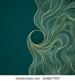 Patrón ondulado de oro. Lujoso adorno lineal dorado. Diseño premium para papel pintado, tejidos de seda y joyería. Ilustración vectorial.