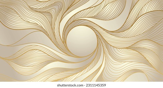 Gold wavy pattern. Luxurious golden linear ornament. Premium design for wallpapers, silk textiles and jewelry. Vector illustration.