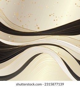 Gold wavy pattern. Luxurious golden linear ornament. Premium design for wallpapers, silk textiles and jewelry. Vector illustration.