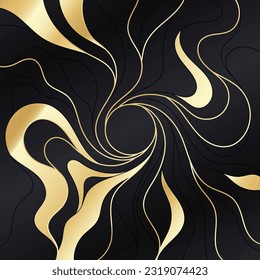 Patrón ondulado de oro. Lujoso adorno lineal dorado. Diseño premium para papel pintado, tejidos de seda y joyería. Ilustración vectorial.