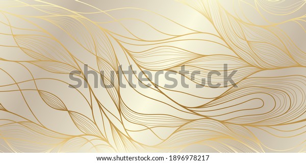 Gold wallpaper in wavy pattern. Luxurious golden linear ornament. Premium design for wallpapers, silk textiles and jewelry. Vector illustration.