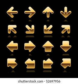 Gold web button arrow set with reflection on black