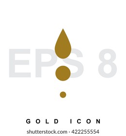Gold web drop or rain icon on white background