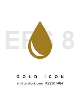 Gold web drop or rain icon on white background