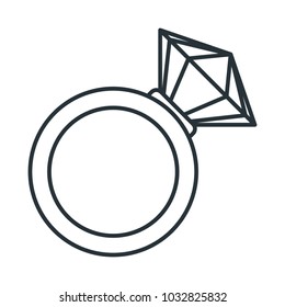 Gold wedding diamond ring icon. Proposal for marriage, matchmaking and betrothal. Flat vector cartoon illustration. Objects isolated on white background.