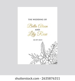 Goldener Hochzeitsrahmen auf weißem Hintergrund. Satz von Kreisformen, Glitzer, Eukalyptus, Blattzweige. Elegantes Blattdesign für Hochzeit, Karte, Einladung, Gruß.