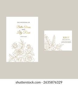 Gold wedding frame on white background. Set of circle shapes, glitters, eucalyptus, leaf branches. Elegant foliage design for wedding, card, invitation, greeting.