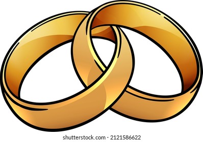 Anillo de boda de oro o bandas entrelazadas ilustraciones de caricatura.