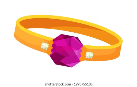 Goldener Hochzeitsring mit Edelstein einzeln auf weißem Hintergrund