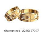Gold wedding rings composition with realistic isolated noble metal with diamonds and jewelry vector illustration
