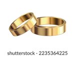 Gold wedding rings composition with realistic isolated noble metal with diamonds and jewelry vector illustration