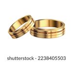 Gold wedding rings composition with realistic isolated noble metal with diamonds and jewelry vector illustration