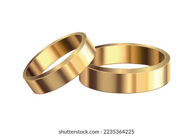 Gold wedding rings composition with realistic isolated noble metal with diamonds and jewelry vector illustration