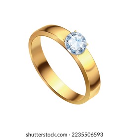 Gold wedding rings composition with realistic isolated noble metal with diamonds and jewelry vector illustration