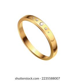 Gold wedding rings composition with realistic isolated noble metal with diamonds and jewelry vector illustration