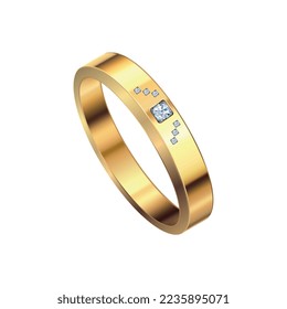 Gold-Hochzeitsringe-Komposition mit realistischem, isoliertem Edelmetall mit Diamanten und Schmuck, Vektorgrafik