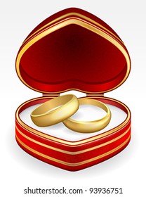 Gold Wedding Rings With Heart Shaped Box. Eps10