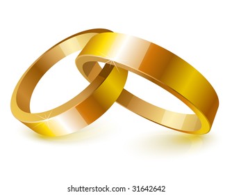 Gold wedding rings over white