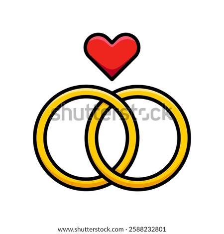 Gold Wedding Rings with Red Heart, Symbol of Love, Marriage, and Eternal Commitment