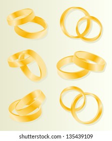 Gold wedding rings vector background set concept