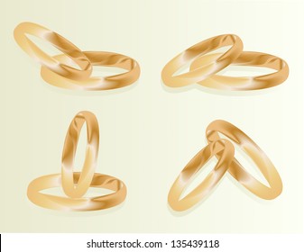 Gold wedding rings vector background set concept