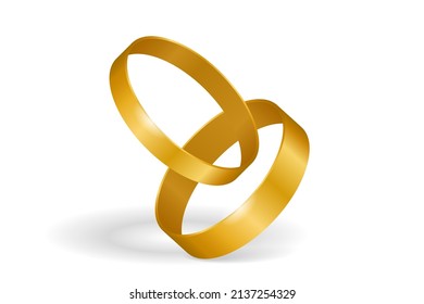 Ilustración vectorial de los anillos de boda dorados. Anillo de brillo de joyas, símbolo de amor y romance.