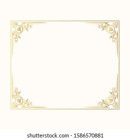Gold wedding vintage rectangular frame. Vector isolated classic victorian golden border.