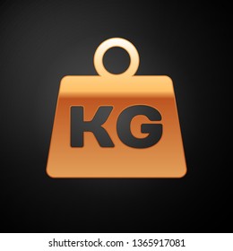 Gold Weight icon isolated on black background. Kilogram weight block for weight lifting and scale. Mass symbol. Vector Illustration
