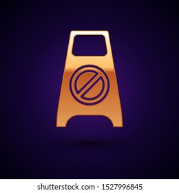 Gold Wet floor and cleaning in progress icon isolated on dark blue background. Cleaning service concept.  Vector Illustration