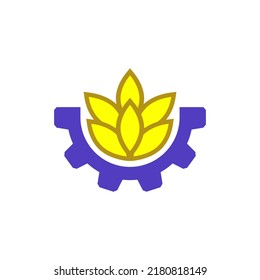 Diseño del logotipo del trigo dorado con equipo. Ilustración vectorial y emblema sobre fondo blanco. Dibujo aislado.