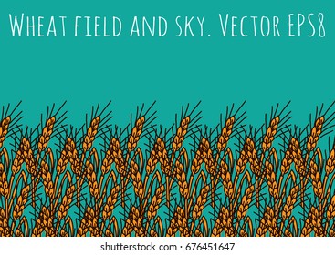 Gold wheat rye field and blue sky. Color vector illustration. EPS8
