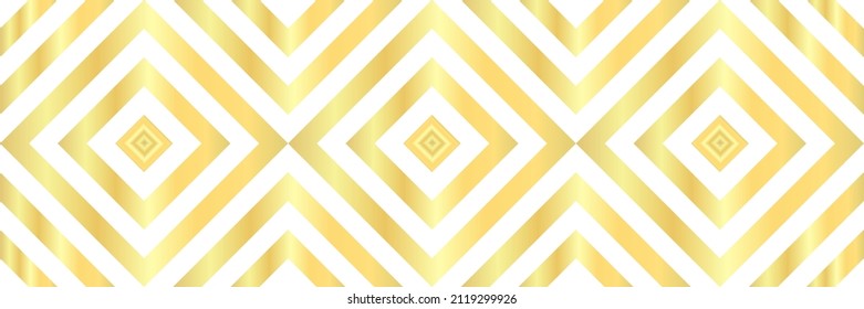 Gold and white abstract line geometric diagonal square seamless pattern banner background. Vector illustration.