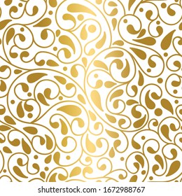 Gold and white abstract seamless pattern. Vintage vector ornament template. Paisley elements. Great for fabric, invitation, background, wallpaper, decoration, packaging or any desired idea.
