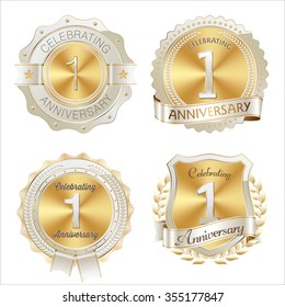 Gold and White Anniversary Badge 1st Year Celebrating.