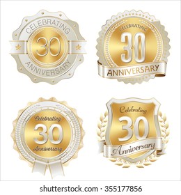 Gold And White Anniversary Badge 30th Years Celebrating.