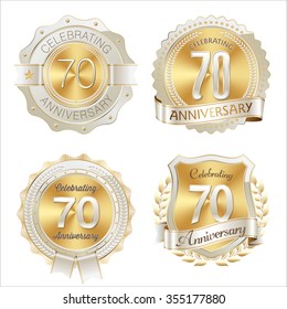 Gold and White Anniversary Badge 70th Years Celebrating.