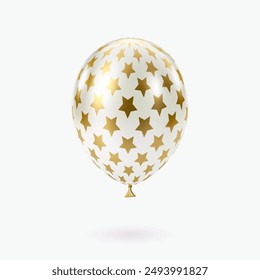 Gold White balloon. 3D glossy luxury realistic balloons. Star pattern. Christmas party, Black Friday, birthday and anniversary decoration. Celebration design element. Vector illustration, EPS 10.