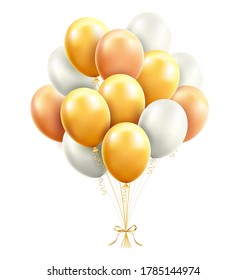 Gold and white Balloons with ribbon vector illustrations.