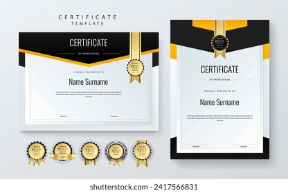 Gold white and black certificate modern elegant for appreciation, achievement, awards diploma, corporate