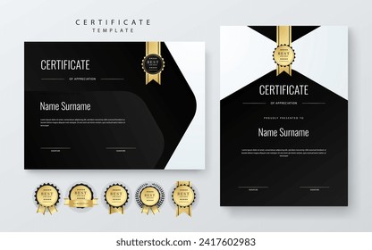 Modelo de certificado moderno de oro blanco y negro y gradiente para empresas o premios