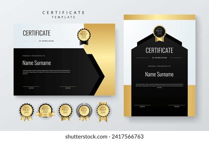 Gold white and black vector professional and modern award corporate certificate design template