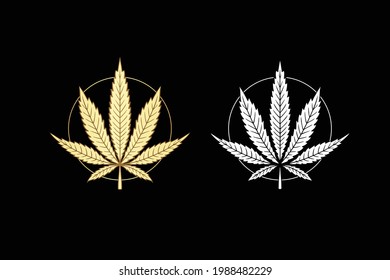 Gold And White Cannabis Weed Leaf Vector