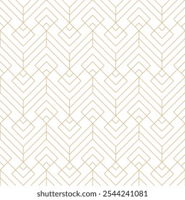 Motif harmonieux de lignes chevron dorées et blanches. motif géométrique Abstrait de structure linéaire. Motif de texture en treillis à lignes fines luxueuses. Lignes dorées sur fond blanc, création minimaliste.