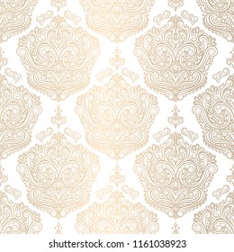 Gold and white damask vector seamless pattern, wallpaper. Elegant classic texture. Luxury ornament. Royal, Victorian, Baroque elements. Great for fabric and textile, wallpaper, or any desired idea.