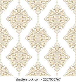 Gold and white damask vector seamless pattern. Vintage, paisley elements. Traditional, Turkish motifs. Great for fabric and textile, wallpaper, packaging or any desired idea.