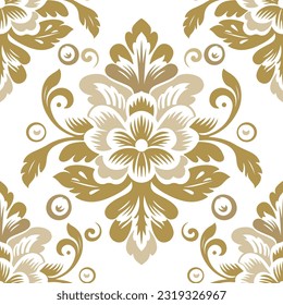 Gold and white damask vector seamless pattern. Vintage, paisley elements. Traditional, Turkish motifs. Great for fabric and textile, wallpaper, packaging or any desired idea.