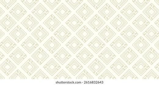 Gold and white diagonal lines seamless vector pattern. Geometric linear diamond tile grid pattern. Luxurious linear mosaic texture pattern. Golden chevron lines on white background minimalist design.
