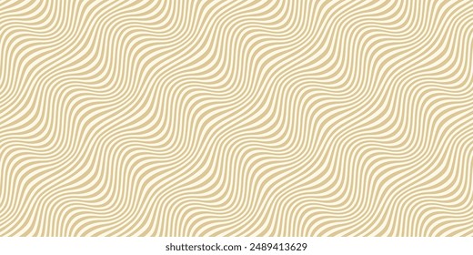 Gold and white diagonal wavy lines seamless pattern. Simple luxury vector abstract liquid stripes background. Funky groovy texture with diagonal waves, fluid shapes, flow. Golden repeated geo design